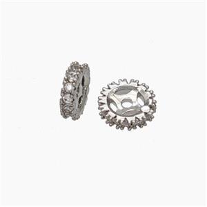 Copper Heishi Spacer Beads Pave Zirconia Platinum Plated, approx 6mm [FN47526]