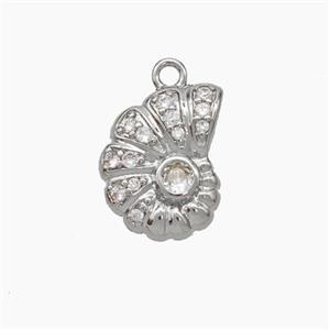 Spiral Shell Charms Copper Pendant Pave Zirconia Platinum Plated, approx 10-12.5mm [FN47529]
