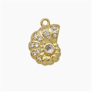 Spiral Shell Charms Copper Pendant Pave Zirconia Gold Plated, approx 10-12.5mm [FN47530]