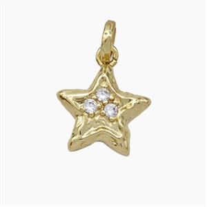 Copper Star Pendant Micropave Zirconia Hammered Gold Plated, approx 13mm [FN47536]