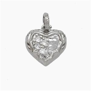 Copper Heart Pendant Micropave Zirconia Hammered Platinum Plated, approx 14mm [FN47537]