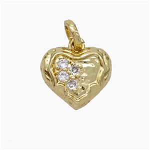 Copper Heart Pendant Micropave Zirconia Hammered Gold Plated, approx 14mm [FN47538]