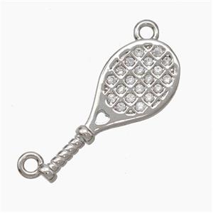 Copper Tennis Rackets Pendant Micropave Zirconia 2loops Sports Platinum Plated, approx 8-19mm [FN47541]