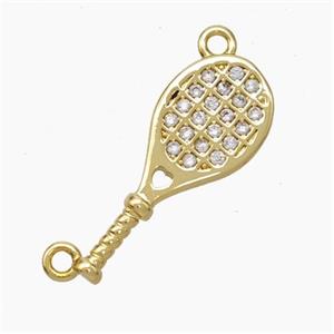 Copper Tennis Rackets Pendant Micropave Zirconia 2loops Sports Gold Plated, approx 8-19mm [FN47542]