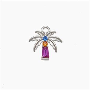 Copper Coconut Tree Charms Pendant Micropave Zirconia Palm Platinum Plated, approx 8-9mm [FN47543]