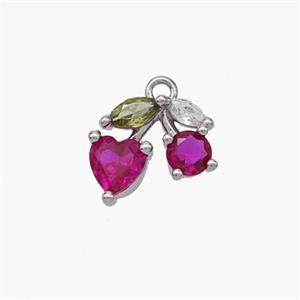 Copper Cherry Charms Pendant Micropave Zirconia Platinum Plated, approx 10-11mm [FN47545]