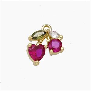 Copper Cherry Charms Pendant Micropave Zirconia Gold Plated, approx 10-11mm [FN47546]