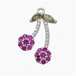 Copper Cherry Charms Pendant Micropave Zirconia Platinum Plated, approx 11-17mm [FN47547]