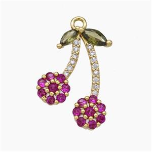 Copper Cherry Charms Pendant Micropave Zirconia Gold Plated, approx 11-17mm [FN47548]