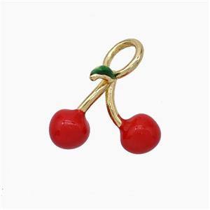Copper Cherry Charms Pendant Red Enamel Gold Plated, approx 11-14.5mm [FN47552]