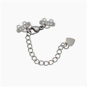 Copper Necklace Extender Pave Zirconia Platinum Plated, approx 8-10mm, 6mm, 50mm length [FN47553]