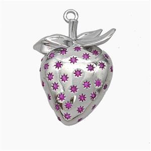 Copper Strawberry Charms Pendant Micropave Zirconia Platinum Plated, approx 18-22mm [FN47565]