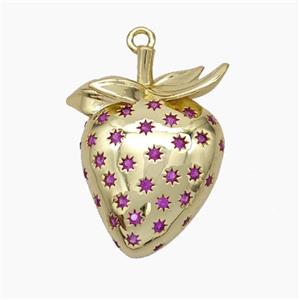 Copper Strawberry Charms Pendant Micropave Zirconia Gold Plated, approx 18-22mm [FN47566]