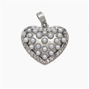 Copper Heart Pendant Micropave Pearlized Resin Zirconia Platinum Plated, approx 16-19mm [FN47567]