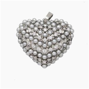 Copper Heart Pendant Micropave Pearlized Resin Zirconia Platinum Plated, approx 20-25mm [FN47569]