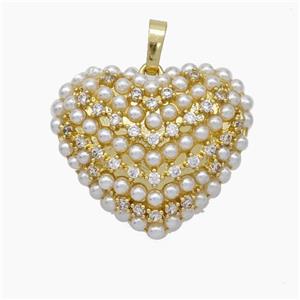 Copper Heart Pendant Micropave Pearlized Resin Zirconia Gold Plated, approx 20-25mm [FN47570]