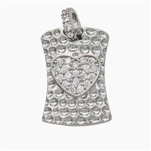 Copper Heart Pendant Pave Zirconia Rectangle Hammered Platinum Plated, approx 12.5-18mm, 5-6mm [FN47574]
