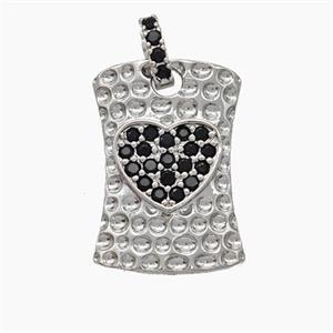 Copper Heart Pendant Pave Zirconia Rectangle Hammered Platinum Plated, approx 12.5-18mm, 5-6mm [FN47575]