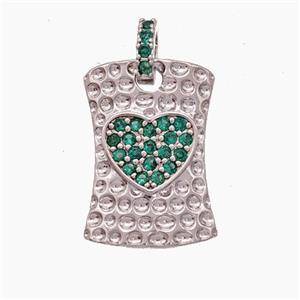 Copper Heart Pendant Pave Zirconia Rectangle Hammered Platinum Plated, approx 12.5-18mm, 5-6mm [FN47577]