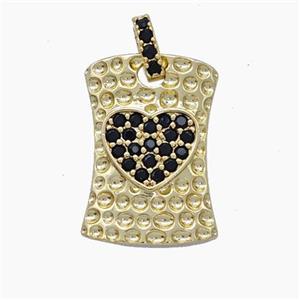 Copper Heart Pendant Pave Zirconia Rectangle Hammered Gold Plated, approx 12.5-18mm, 5-6mm [FN47580]
