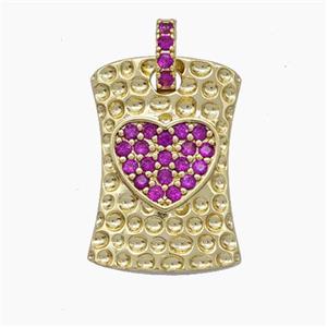 Copper Heart Pendant Pave Zirconia Rectangle Hammered Gold Plated, approx 12.5-18mm, 5-6mm [FN47581]