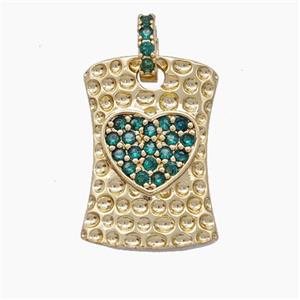 Copper Heart Pendant Pave Zirconia Rectangle Hammered Gold Plated, approx 12.5-18mm, 5-6mm [FN47582]