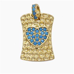 Copper Heart Pendant Pave Zirconia Rectangle Hammered Gold Plated, approx 12.5-18mm, 5-6mm [FN47583]