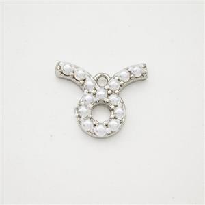 Copper Pendant Pave Pearlized Resin Zodiac Taurus Platinum Plated, approx 10-12mm [FN47586]