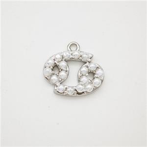 Copper Pendant Pave Pearlized Resin Zodiac Cancer Platinum Plated, approx 10-12mm [FN47588]