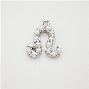 Copper Pendant Pave Pearlized Resin Zodiac Leo Platinum Plated, approx 10-12mm [FN47589]