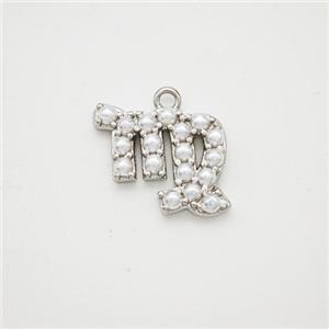 Copper Pendant Pave Pearlized Resin Zodiac Virgo Platinum Plated, approx 10-12mm [FN47590]