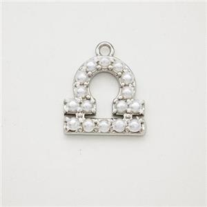 Copper Pendant Pave Pearlized Resin Zodiac Libra Platinum Plated, approx 10-12mm [FN47591]