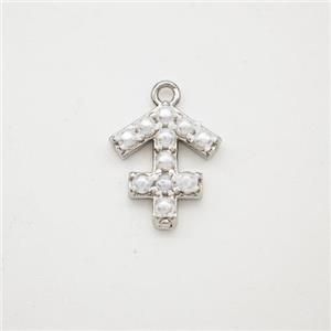 Copper Pendant Pave Pearlized Resin Zodiac Sagittarius Platinum Plated, approx 10-12mm [FN47593]