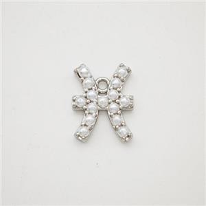 Copper Pendant Pave Pearlized Resin Zodiac Pisces Platinum Plated, approx 10-12mm [FN47596]