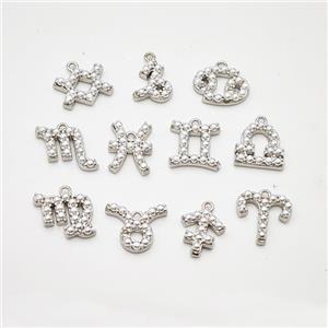 Copper Pendant Pave Pearlized Resin Zodiac Sign Platinum Plated Mixed, approx 10-12mm [FN47597]
