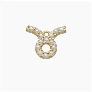 Copper Pendant Pave Pearlized Resin Zodiac Taurus Gold Plated, approx 10-12mm [FN47599]
