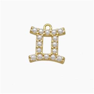 Copper Pendant Pave Pearlized Resin Zodiac Gemini Gold Plated, approx 10-12mm [FN47600]