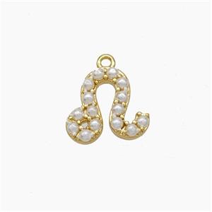 Copper Pendant Pave Pearlized Resin Zodiac Leo Gold Plated, approx 10-12mm [FN47602]