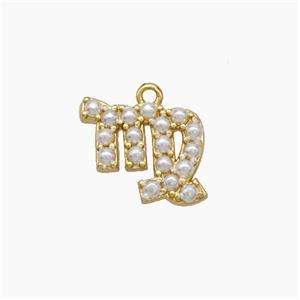 Copper Pendant Pave Pearlized Resin Zodiac Virgo Gold Plated, approx 10-12mm [FN47603]
