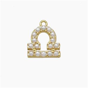 Copper Pendant Pave Pearlized Resin Zodiac Libra Gold Plated, approx 10-12mm [FN47604]