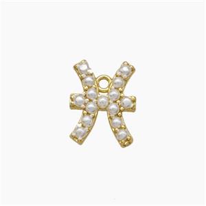 Copper Pendant Pave Pearlized Resin Zodiac Pisces Gold Plated, approx 10-12mm [FN47609]