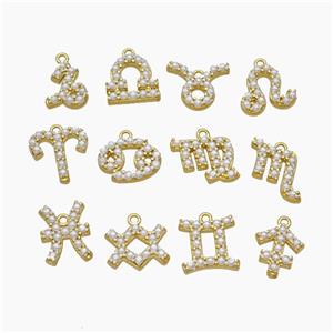 Copper Pendant Pave Pearlized Resin Zodiac Symbols Gold Plated Mixed, approx 10-12mm [FN47610]