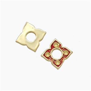 Copper Flower Spacer Beads Red Painted Gold Plated, approx 7x7mm [FN47614]