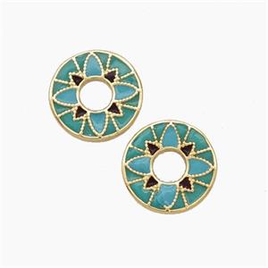 Copper Flower Spacer Beads Green Painted Gold Plated, approx 11mm [FN47615]