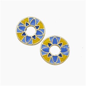 Copper Flower Spacer Beads Yellow Blue Painted Gold Plated, approx 11mm [FN47616]