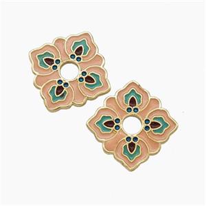 Copper Flower Spacer Beads Peach Painted Gold Plated, approx 14x14mm [FN47617]