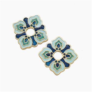Copper Flower Spacer Beads Blue Painted Gold Plated, approx 14x14mm [FN47618]