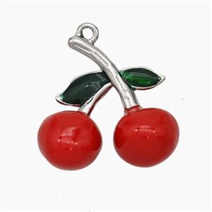 Copper Cherry Pendant Red Enamel Platinum Plated, approx 20mm [FN47620]