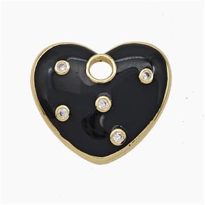 Copper Heart Pendant Pave Zirconia Black Enamel Gold Plated, approx 20mm [FN47623]