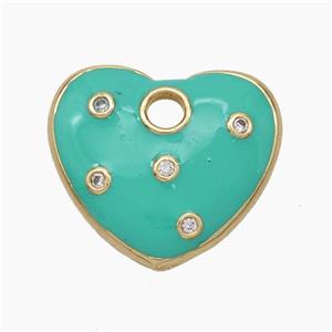 Copper Heart Pendant Pave Zirconia Green Enamel Gold Plated, approx 20mm [FN47624]